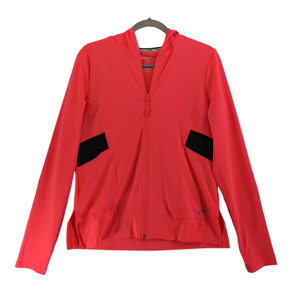 Marika Jacket Hooded Active Sweatshirt‎ L Neon Pink Black Side Slit Long Sleeve